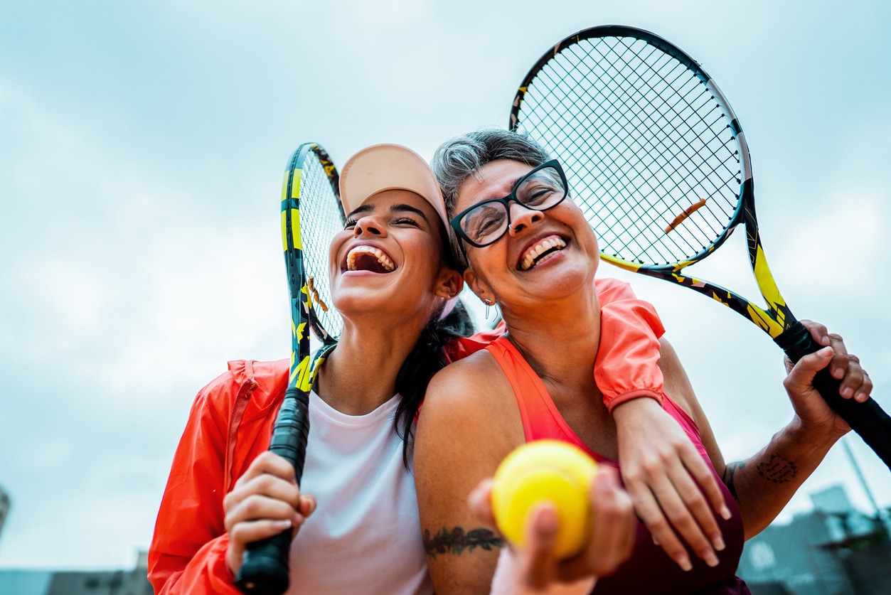 Portrait of tennis players on a tennis court.